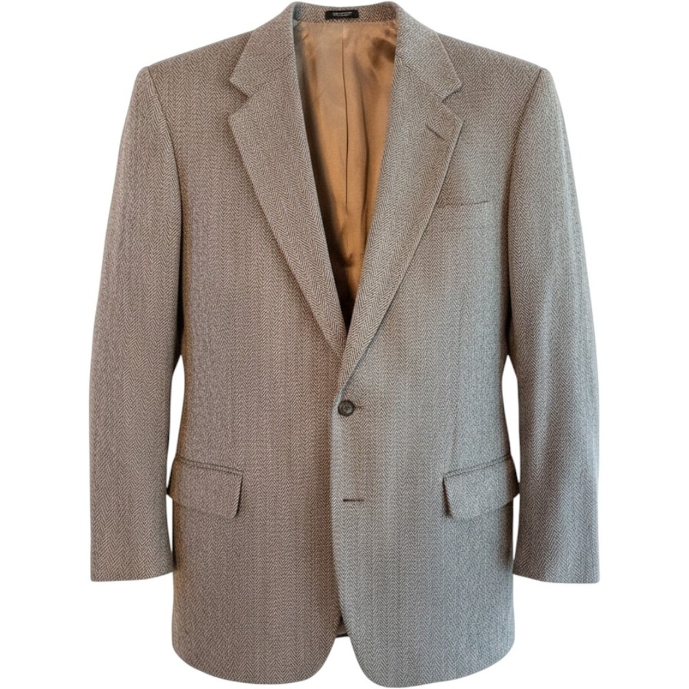 Robert Stock Classics Herringbone Blazer Mens 43L Brown Wool Sport Coat Vintage